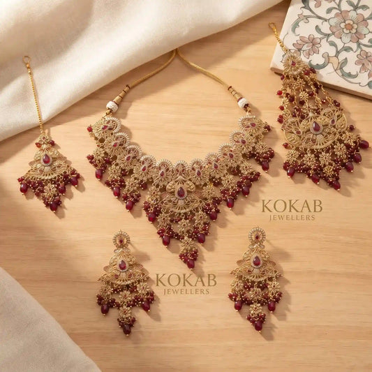 Dilnaz Filigree Bridal Choker Set With Jhoomar