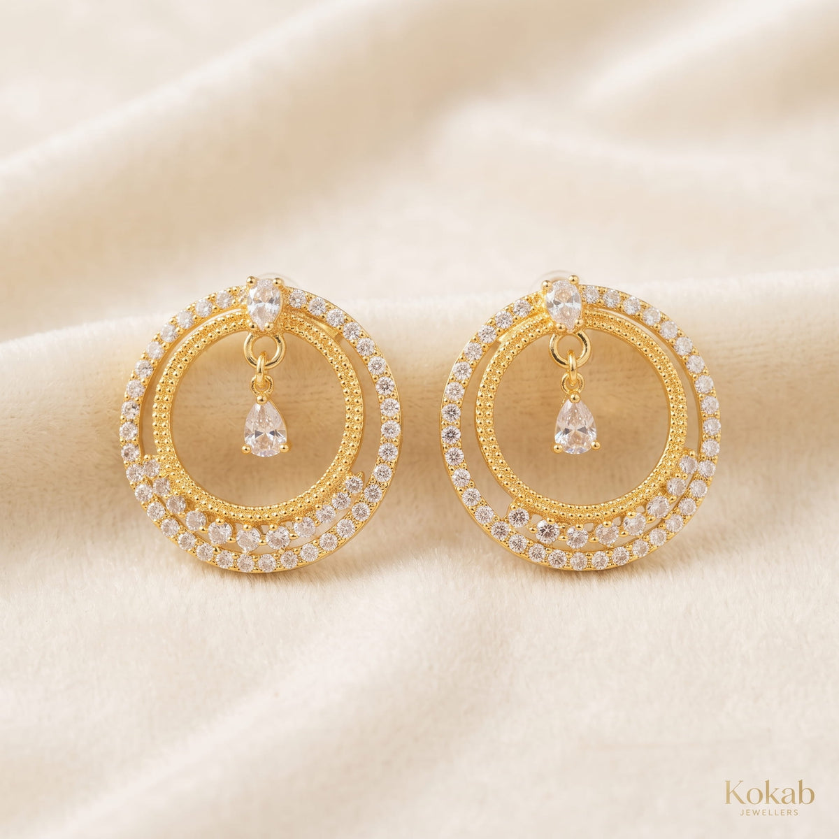 American Diamond Double Circle Halo Earrings