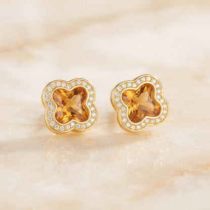 Amber Gold Clover Stud Earrings with Gold Plating - Kokab Jewellers