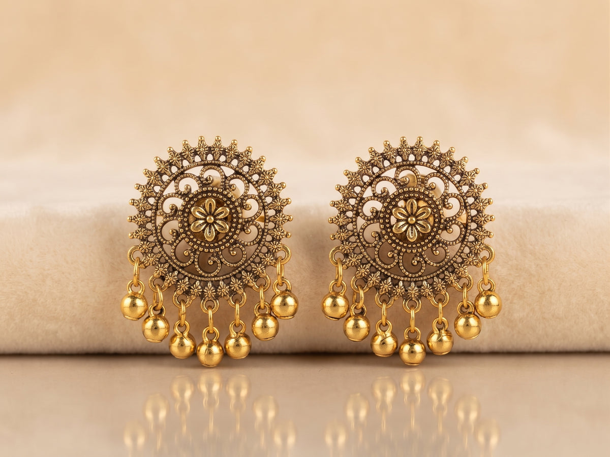 Oxidized & Antique Round Jhumka Earrings