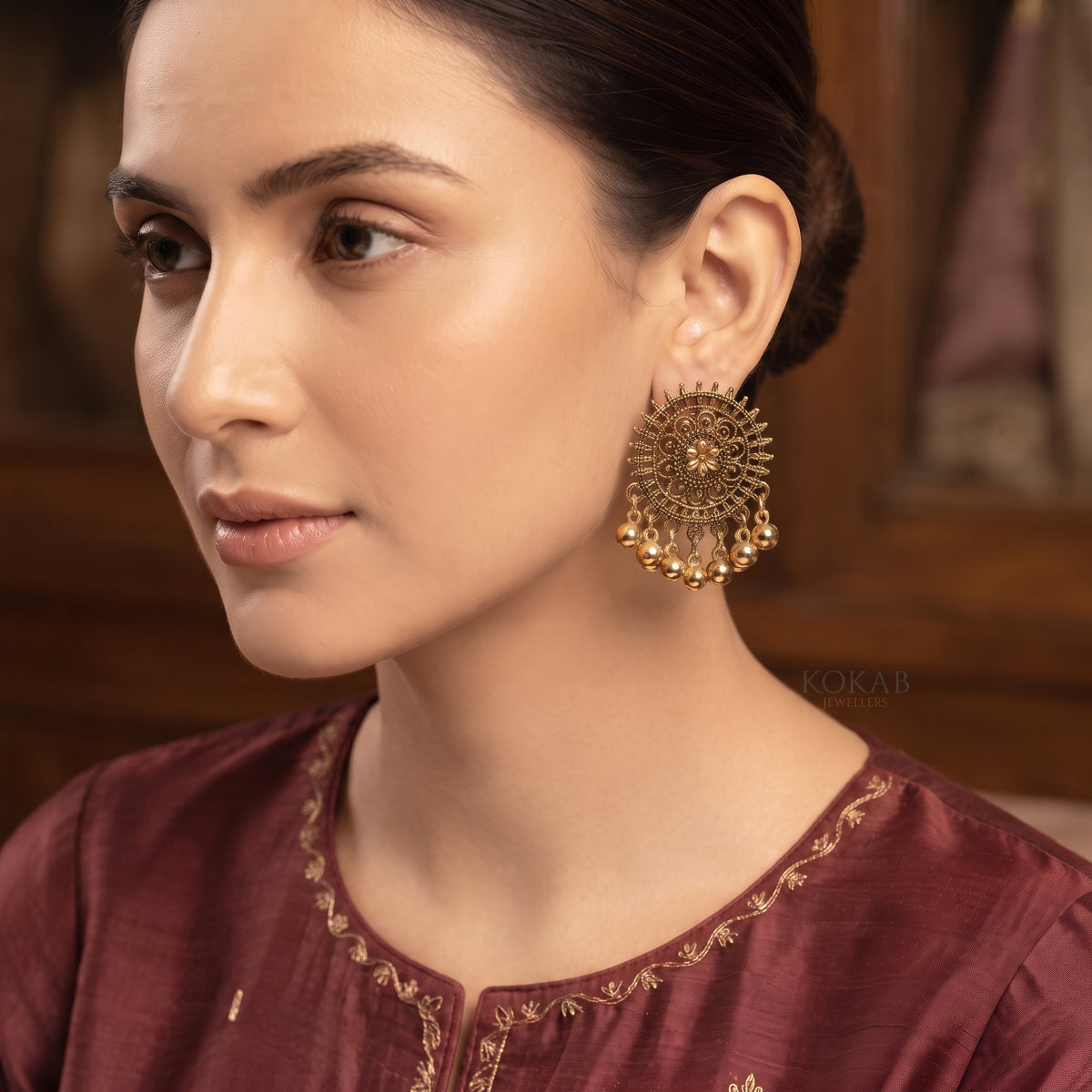 Oxidized & Antique Round Jhumka Earrings
