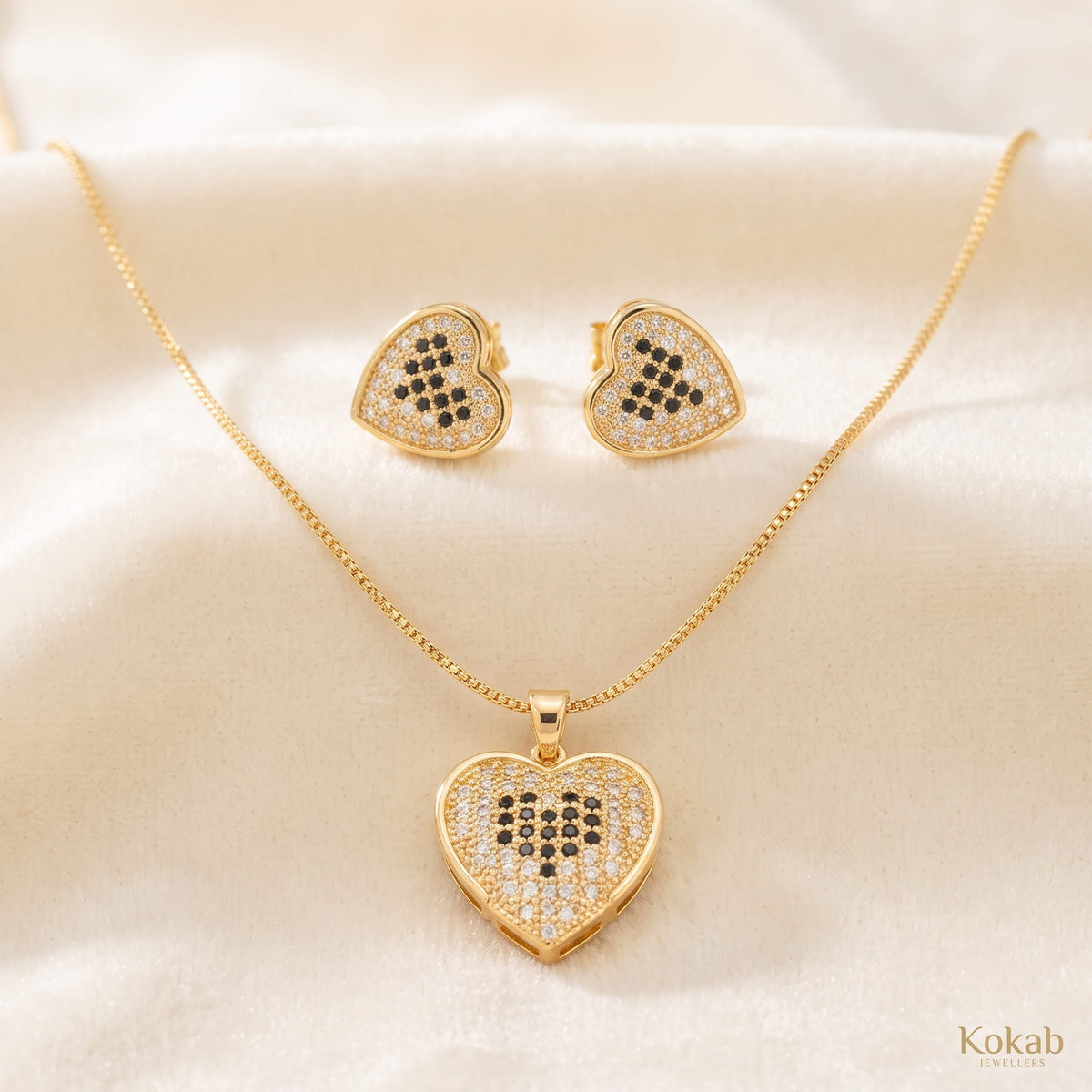 Black American Diamond Heart Necklace and Earring Set