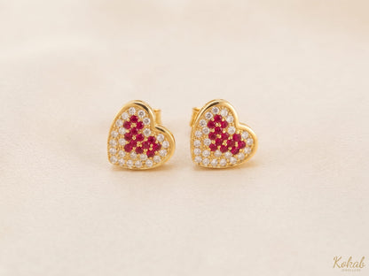 Two-tone gold plated heart jewellery set featuring red crystals