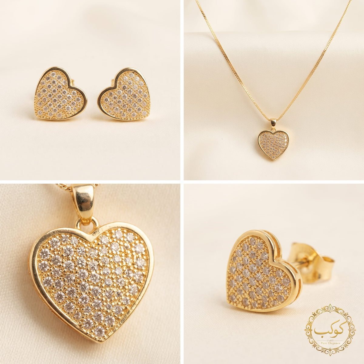 Gold Plated Heart Pendant Set with Classic Gold Zircon Stones