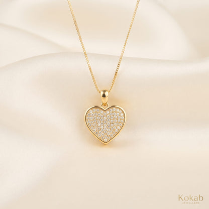 Gold American Diamond Heart Necklace and Earring Set