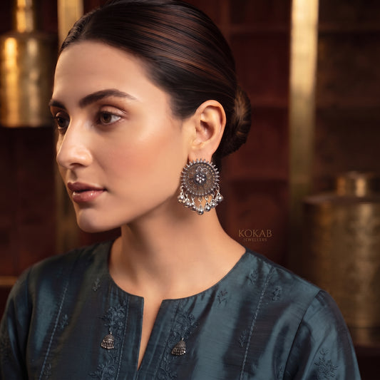 Oxidized & Antique Round Jhumka Earrings